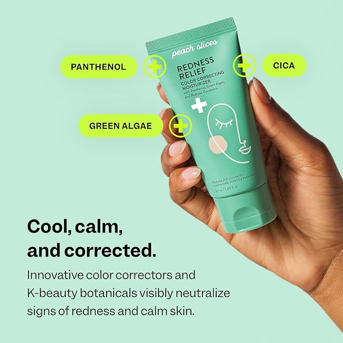 Peach Slices - Redness Relief Color Correcting Moisturizer (1.69 oz) - Hydrate & Conceal - Visibly Reduce Redness & Irritation - Panthenol, Cica, Algae - Vegan, Cruelty Free, Korean Skin Care & Beauty
