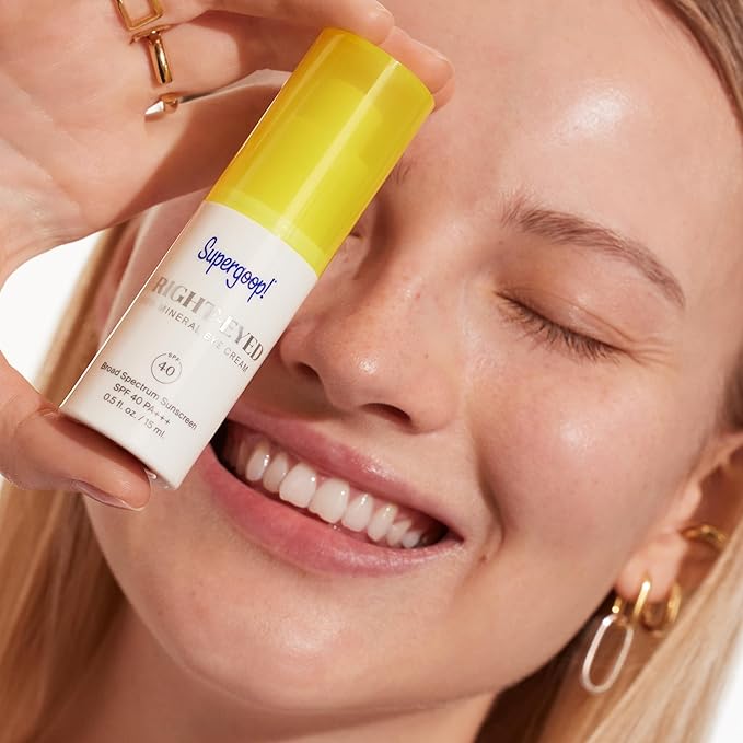 Supergoop! Bright-Eyed Mineral Eye Cream, 0.5 fl oz - SPF 40 PA+++ Hydrating & Illuminating Mineral Sunscreen - Under Eye Cream for Dark Circles & Puffiness - Revives Tired Eyes