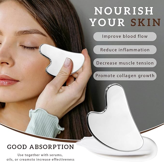 2Pcs Stainless Steel Gua Sha, Gua Sha Facial Tools for Face Sculpting, Gua Sha Facial Tools for Face Sculpting, Skin Care Gifts for Women.