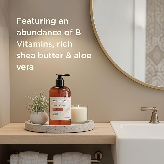 Soapbox Liquid Hand Soap, Vanilla Bean - Gentle, Moisturizing Hand Cleanser, Vegan, Cruelty Free Hand Soap for Bathroom and Kitchen, 12oz Pump Bottles (Pack of 3)