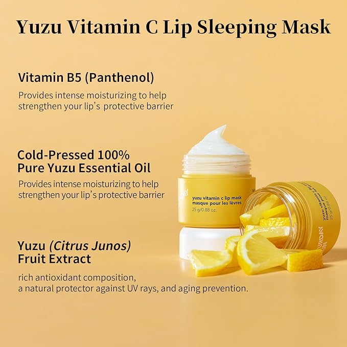 Saturday Skin Yuzu Vitamin C Toner for Dryness Dullness Face and Yuzu Vitamin C Lip Mask Overnight Lip Sleeping Mask Moisturizing for All Skin Types