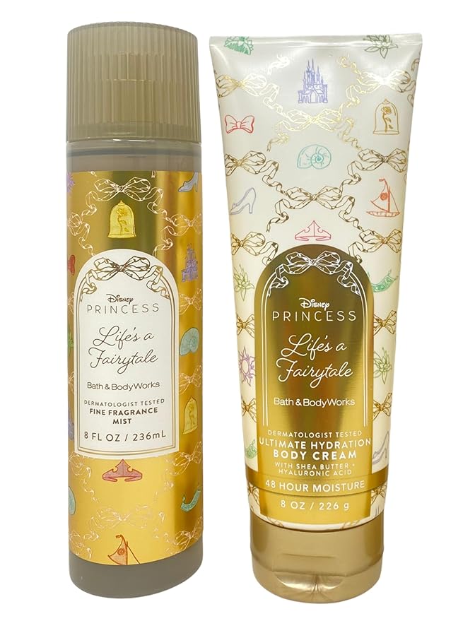Bath & Body Works Limited Edition Princess Collection Life's a Fairytale Fine Fragrance Mist and Ultimate Hydration Body Cream with a Peach Gardenia Bar Soap