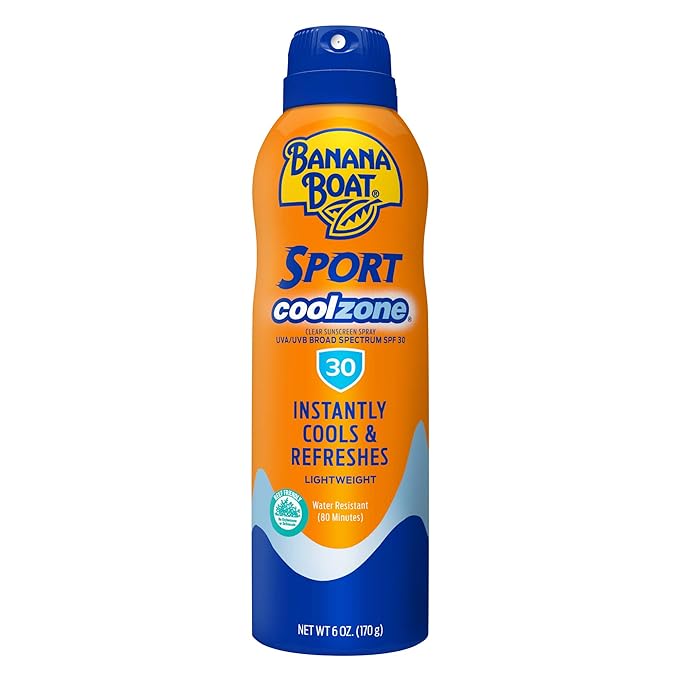 Banana Boat Sport Cool Zone SPF 30 Sunscreen Spray, 6oz | Sport Sunscreen Spray SPF 30, Clear Sunscreen Spray, Banana Boat Sunscreen Spray SPF 30, Oxybenzone Free Sunscreen, 6oz
