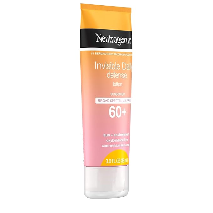 Neutrogena Invisible Daily Defense Sunscreen Lotion, Broad Spectrum SPF 60+, Oxybenzone-Free & Water-Resistant, Sun & Environmental Aggressor Protection, Antioxidant Complex, 3.0 fl. oz