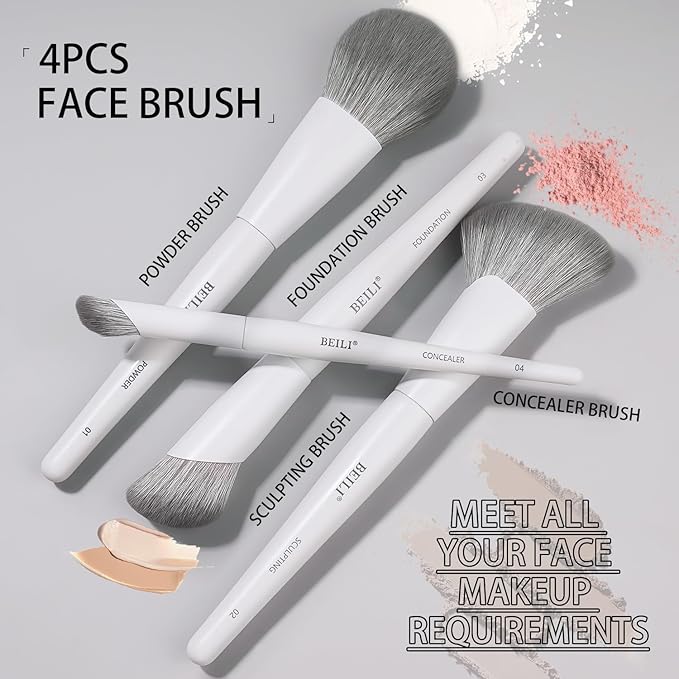 BEILI 12Pcs White Makeup Brush Set, Premium Synthetic Brushes for Foundation, Blending, Eyeshadow, Contour, Blush, and Eyeliner, Luxury Gift-Ready