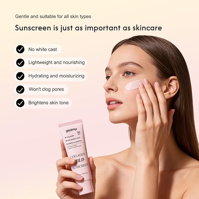 Collagen Sunscreen for Face SPF 50 - No Cast & Hydrating Daily Sunscreen, Lightweight Non-Sticky Formula for Healthy-Looking Skin, All Skin Types & Sensitive Skin (1 Pack)