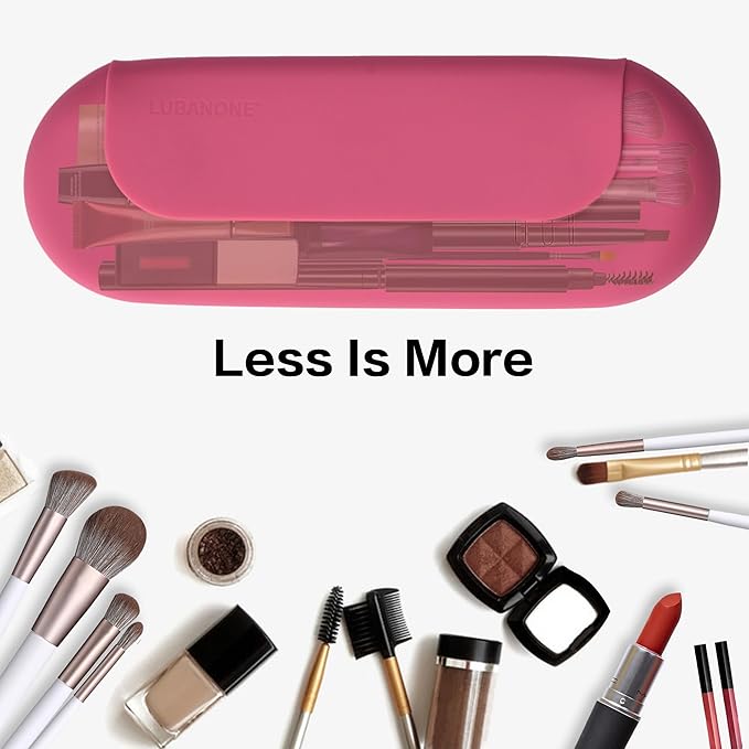 Makeup Brush Holder Magnetic Closure Make Up Brushes Organizer Silicone Makeup Bag Travel Essentials (Rose Red)