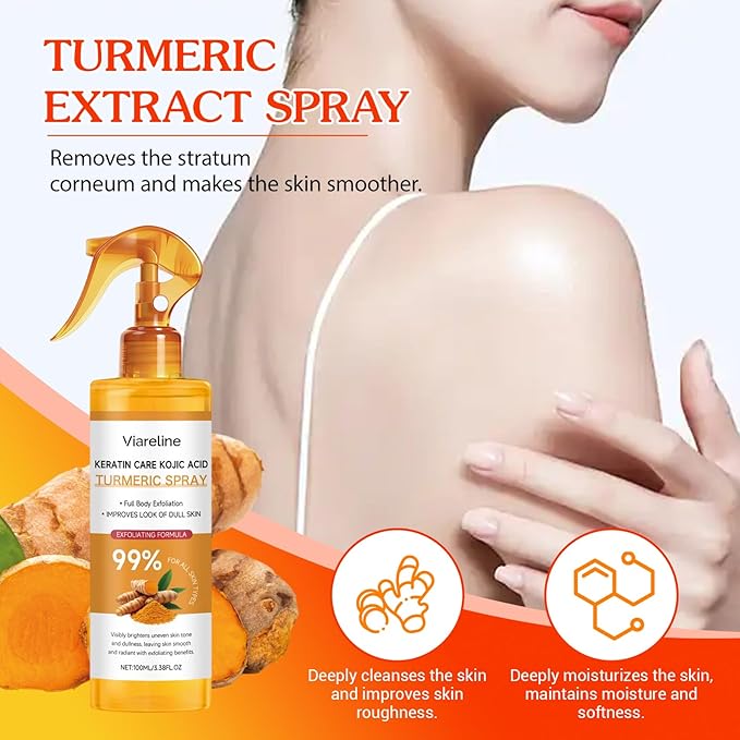 Peel Shot Keratin Care Kojic Acid Turmeric Spray, Turmeric Exfoliating Peeling Spray, Peel Shot Turmeric Spray for Face and Body, Exfoliate and Shine, Suitable for All Skin Types