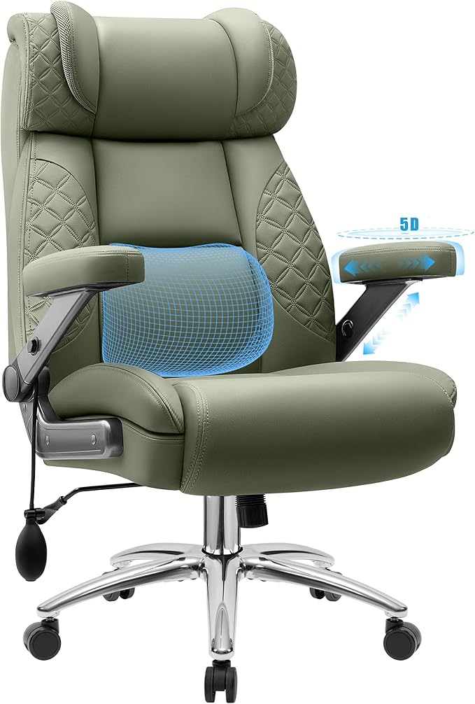 Big and Tall Office Chair, Desk Computer Chair for Heavy People, Oversized Executive Gaming Chair, Extra Wide 500LBS Ergonomic Comfy Office Chair with Adjustable Lumbar Support & 5D Flip Arms