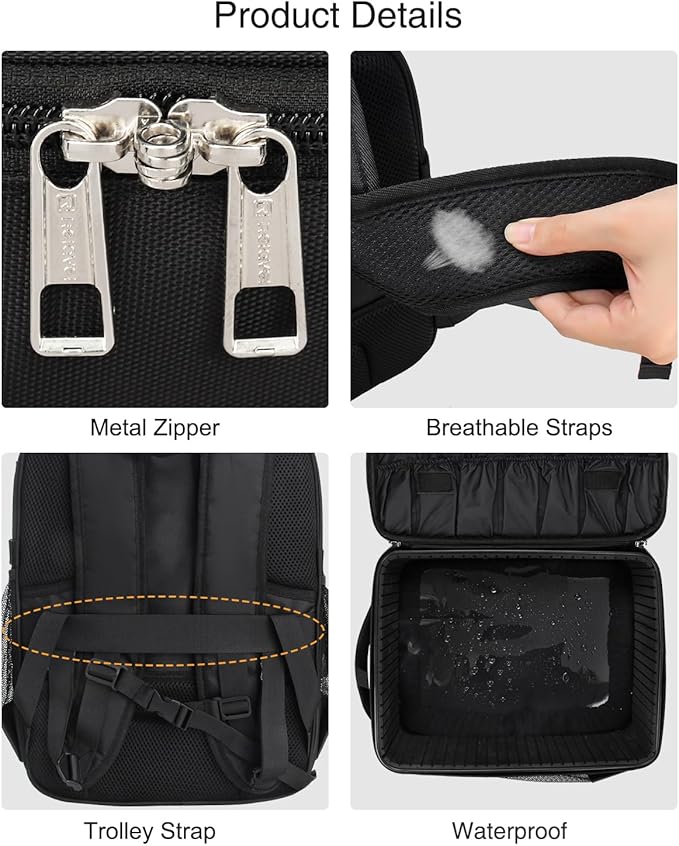 TANTO Makeup Backpack, Makeup Artist Bag Professional Cosmetic Bag with 4 Bag Extra Large Travel Train Case Double-Layer Make up Storage Organizer Cosmetic Brush Case with Adjustable Divider (Black