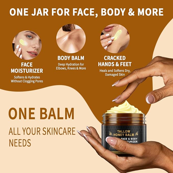 Beef Tallow Balm Skincare for Women,Moisturizer Tallow and Honey Cream for Face & Body,Deeply Hydrating Beef Tallow Skin care for All the Skin Type,Black(120g/4.23 Oz)