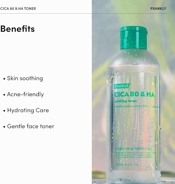 FRANKLY CICA 80 & Hyaluronic Acid Toner - Soothe, Hydrate & Balance | Madecassoside Toner | 80% Centella Asiatica & Hyaluronic Complex (7 Types) | Korean Skin Care | 8.8 fl.oz.