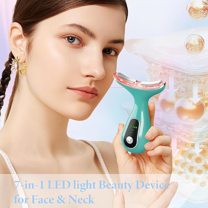 Facial Massager 7 Color Face Lift Device for Face and Neck Massage with 113°F & Vibration & Clean 3-in-1 Multifunctional Wand for Skin Care (Green)