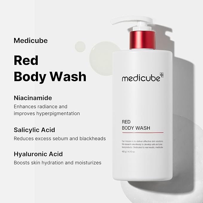 medicube red glow body essentials: Red Body Peeling Shot Body Spray Cleanser and Red Body Wash