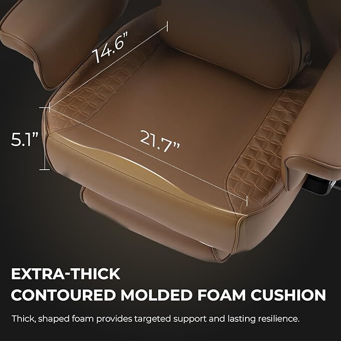 Dowinx Big and Tall Office Chair with Massage Lumbar Support,Executive Office Chair with Wide Thick Seat Cushion and Adjustable Armrest,Computer Gaming Chairs with Footrest (Brown,PU Leather)