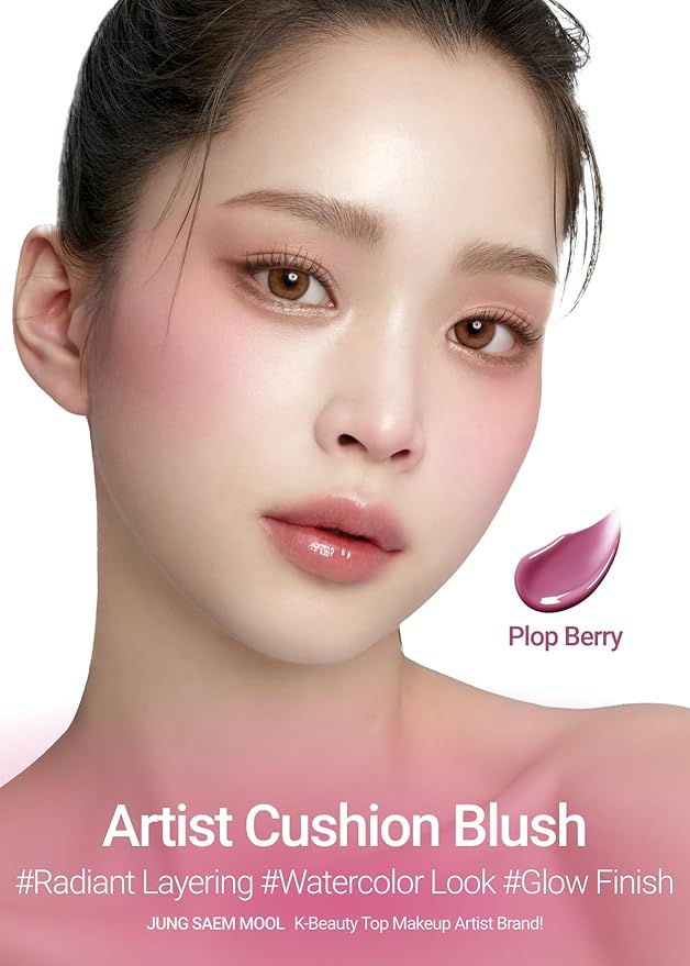 JUNG SAEM MOOL Artist Cushion Blush | Easy to Blend with Puff, Buildable Liquid Blush for Cheeks with a Natural & Dewy Finish, Korean Makeup (Dewy | Plop Berry)