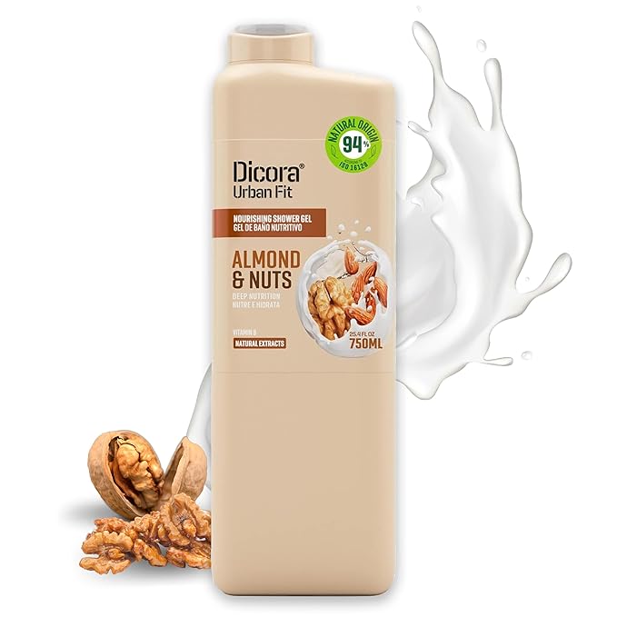 Dicora Urban Fit Nourishing Shower Gel - Extra Moisturizing Women and Mens Body Wash - With Vitamin B for Skin Elasticity - Almond and Nuts - 25.4 oz
