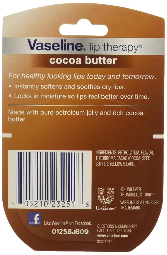 Vaseline Lip Therapy Cocoa Butter, .25 oz (Pack of 10)