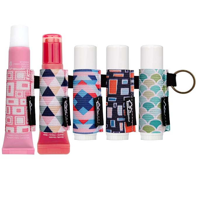 WK IEASON Lip Balm Holder for LANEIGE, Summer Fridays, Small Christmas Gifts Stocking Stuffers for Teen Girls, Keychain Clip On Lipstick Sleeve Lip Balm Sleeve Holder Keychain 5PCS(Geometric Combos)