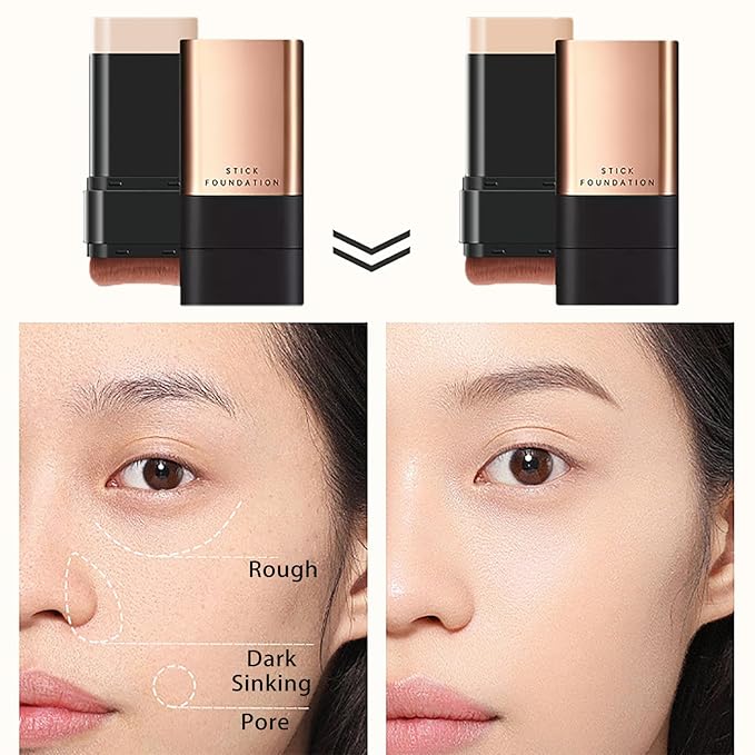 2 In 1- Luxury Anti-Wrinkle Foundation Stick, Korea Flawless Eraser Foundation Stick With Brush, Contour Stick Foundation Face Stick, Makeup Eraser Korean Foundation Stick (Natural * 2)