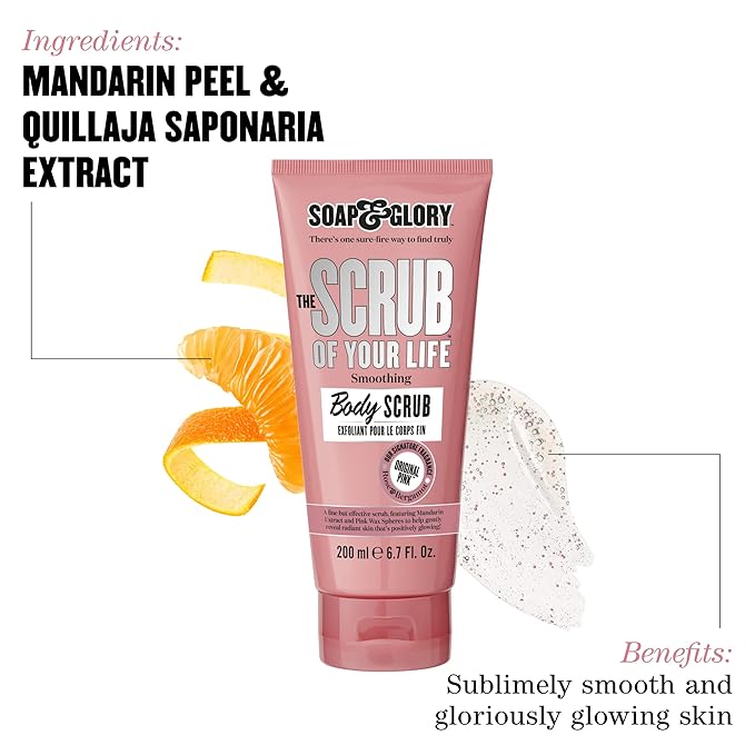 Soap & Glory Original Pink The Scrub Of Your Life Exfoliating Body Scrub - Smoothing & Buffing Vegan Scrub - Rose & Bergamot Body Polish with Shea Butter & Vitamin E (200ml, 2 pack)