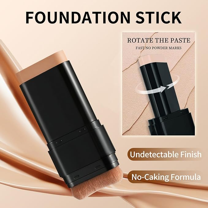 Foundation Stick, 2 in 1 Dual-Ended Long-Lasting Concealer Korean Foundation Contour Stick, Waterproof Contouring foundation with Brush, Full Coverage Matte Finish for Face Makeup(05#DEEP WHEAT COLOR)