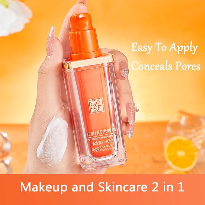 Vitamin C CC Cream Foundation Full Coverage, Vitamin C Cream Colour Correcting Adjusting, Face Serum Moisturizer Even Skin Tone BB Cream Refine Skin Texture (Natural Light)
