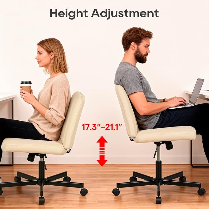 PayLessHere Criss Cross Chair Wide, Armless Office Desk Chair,Backrest Vanity Chair with Wheels 360 Swivel, Height Adjustable for Home Office, Home Office Beige