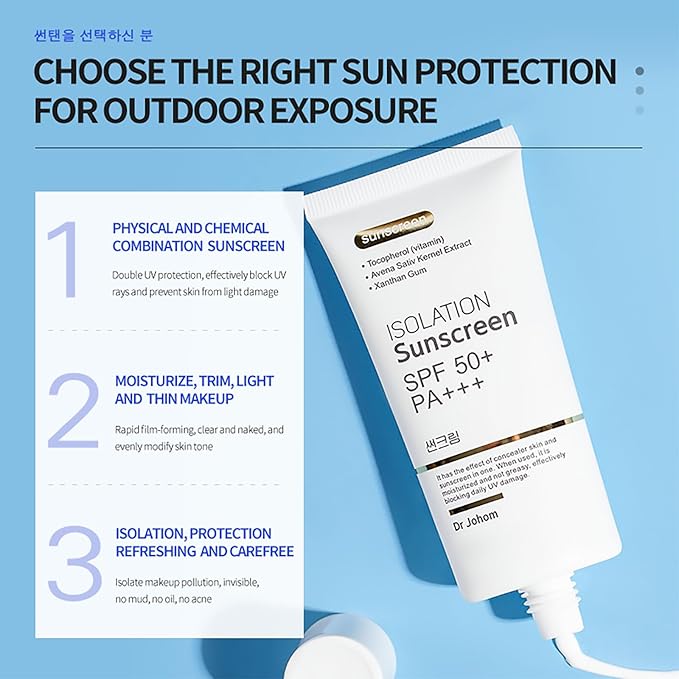 DEleventh Korean Brand SPF 50+ PA+++ Sunscreen Cream 50g / Aqueous and Non-Greasy, Effectively Blocks Daily UV Damage and Protects Facial Skin, Neck & Arms