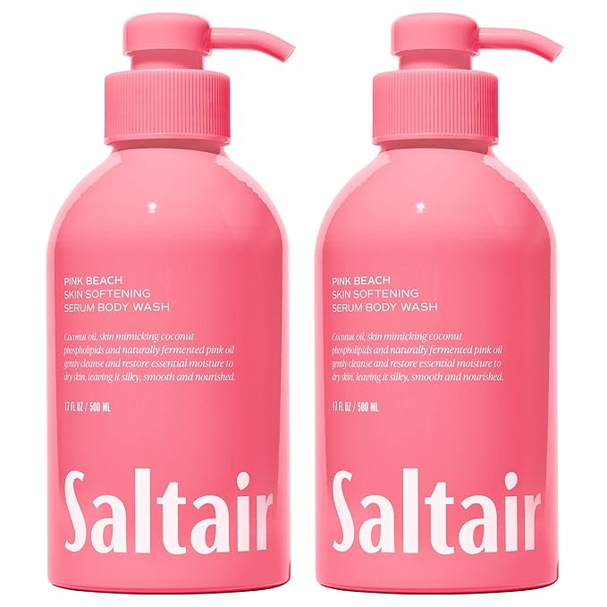 Saltair Body Wash 2-Pack – Moisturizing Body Wash with Hyaluronic Acid & Coconut Oil – Scented Shower Gel for Women and Men – Pink Beach Scent, 2x 17oz – Vegan, Cruelty-Free, Paraben-Free