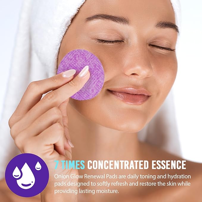 Toner Pads for Face with Onion PHA - 60 Count Travel Pores Glow Renewal Hydrating Pads Korean Skincare Daily Skin Radiant, Hydrated, Renewed | Multi-Functional Toner Fades Blemishes & Acne Scars