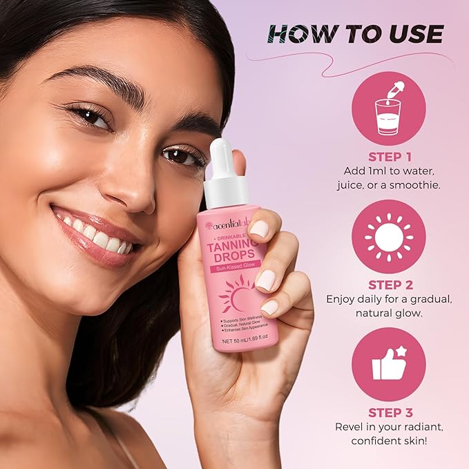 Drinkable Tanning Drops,Natural Oral Tanning Drops-Sunless Self Tanner Supplements for Glowing Skin, Vegan-for All Skin Type