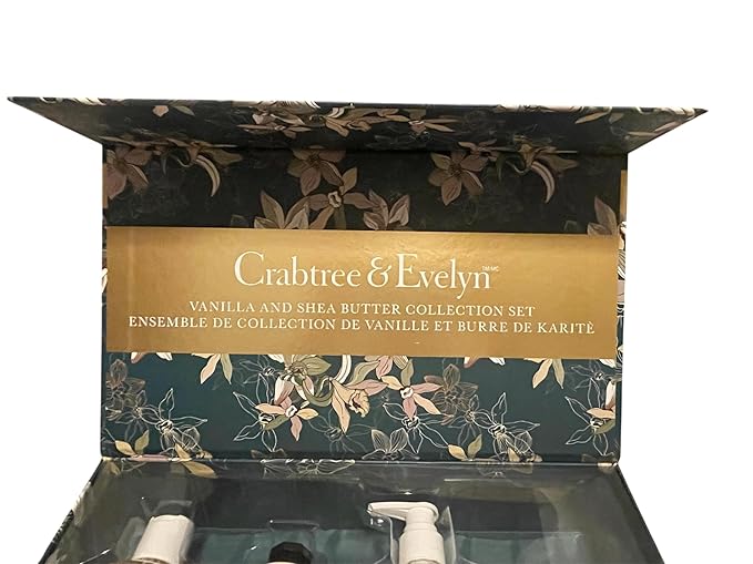 Crabtree & Evelyn Vanilla & Shea Butter Collection Set (Bath & Shower Gel 8.4 fl oz, Hand Therapy 3.5 oz, Body Lotion 8.4 fl oz, Bar Soap 3.5 oz)