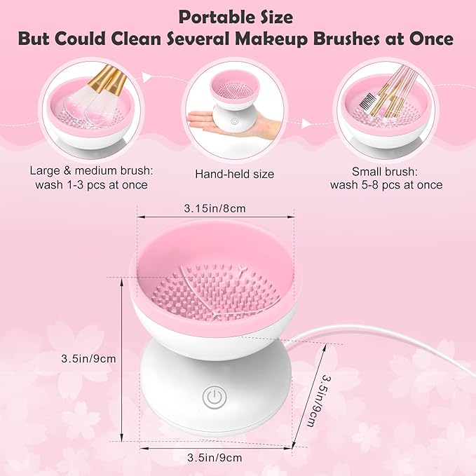 Electric Makeup Brush Cleaner, Luxiv Wash Makeup Brush Cleaner Machine Fit for All Size Automatic Spinner Dryer, Beauty Blender Washer (Pink)