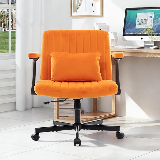 Criss Cross Chair with Armrest,Cross Legged Chair with Wheels,Adjustable Reclining Office Chair - Modern for Home Office, Meditation & Creative Work (Orange)