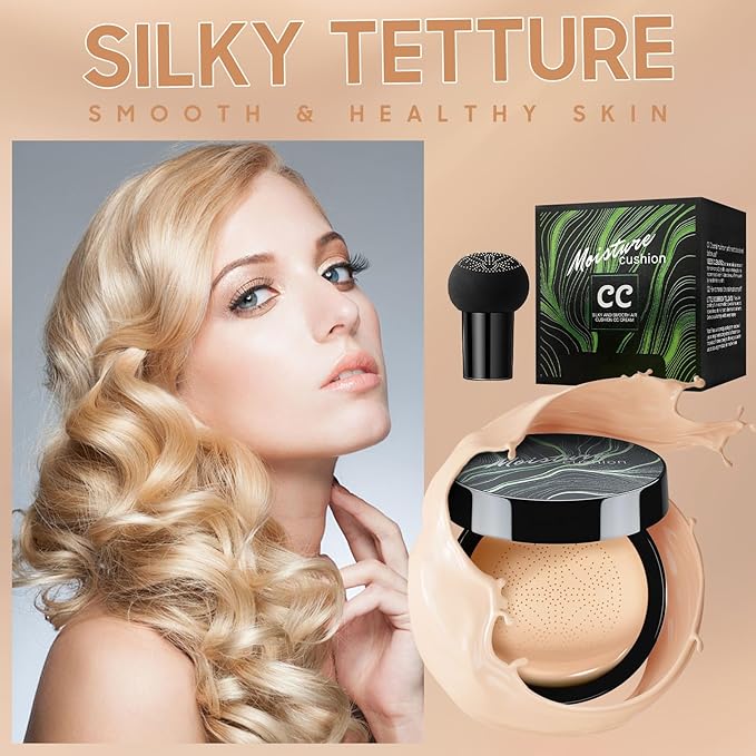 Air Cushion CC Cream Foundation - Mushroom Head BB Cream Face Makeup Moisturizing Concealer Brighten Long-Lasting, Even Skin Tone for All Skin Types (Ivory, 1 PCS)