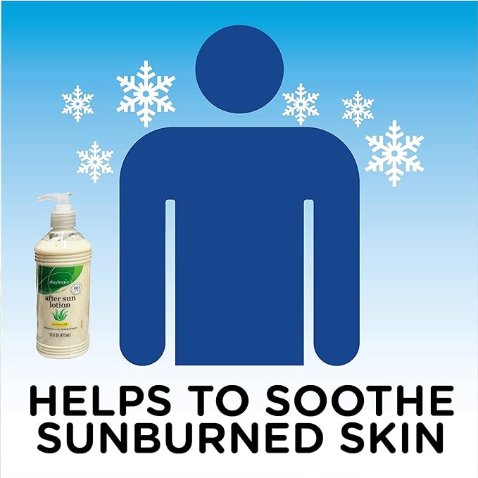 Daylogic After Sun Lotion with Aloe Vera, Pack of 2, Cooling and Hydrating Sunburn Relief Body Moisturizer for Sun-Burnt Skin, Fast-Absorbing Non-Greasy Formula, Paraben Free, 16 oz. Each