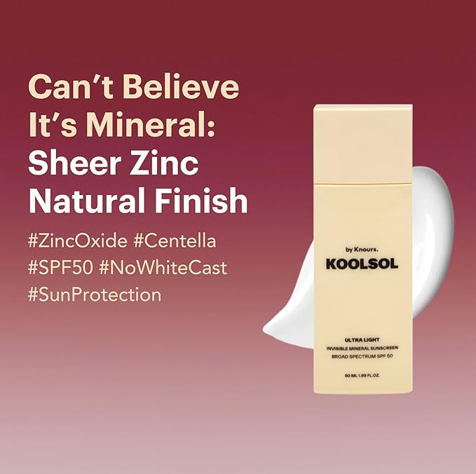 by Knours Ultra-Light Invisible Mineral Sunscreen Broad Spectrum SPF 50, Moisturizing for All Skin Types, Korean Innovation 2 Pack, 50ml/1.69 fl. oz.