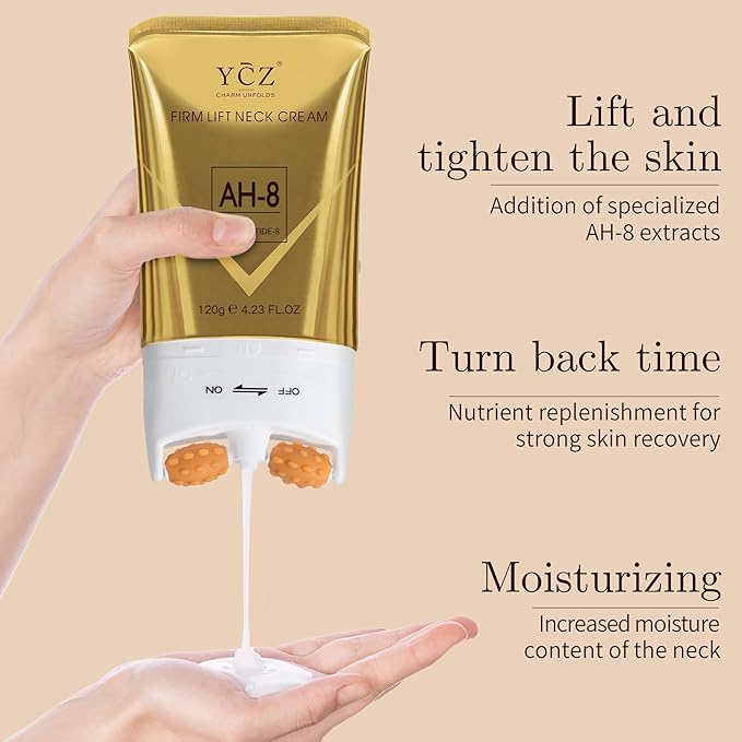 Ycz AH-8 Neck Firming Cream with Roller for Crepey Skin Body Care Comfort, Moisturizing, Anti-Aging Neck Cream with Peptide, Collagen, Smooths Wrinkles & Fine Lines Skin Care Skin Repair