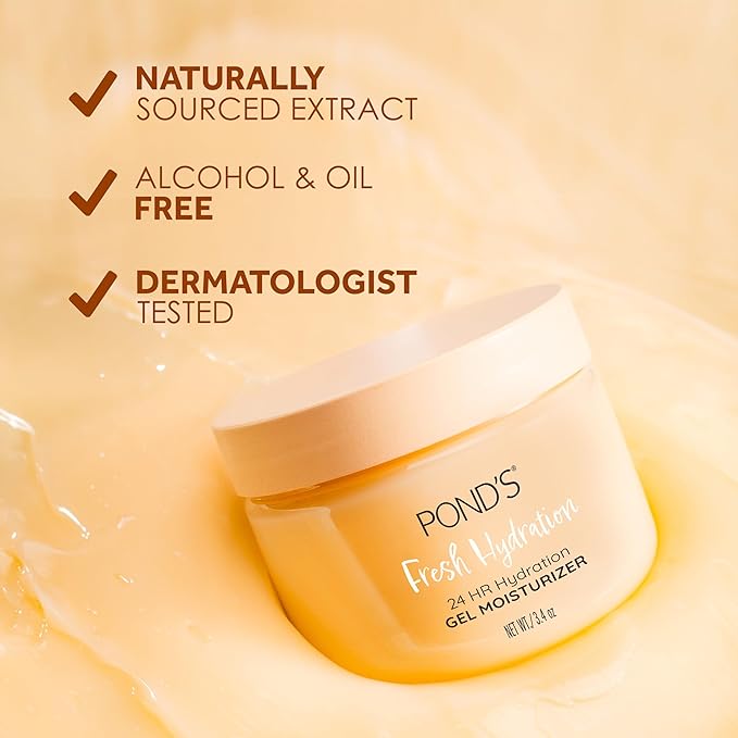 POND'S Fresh Hydration Gel Moisturizer 24 HR Hydration with Orange Extract & Vitamin C Alcohol & Oil-Free Face Moisturizer Dermatologist Tested, 3.4 oz, (Pack of 2)