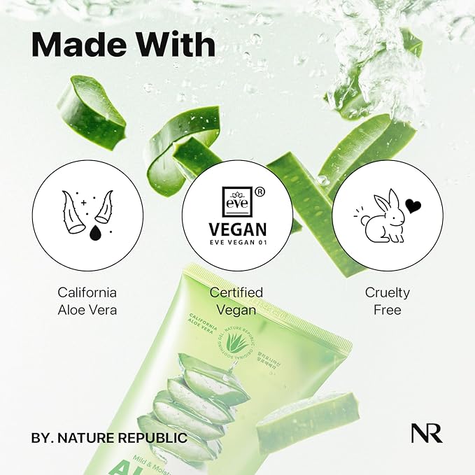 Nature Republic Mild & Moisture Aloe Vera Watery Gel (Tube 2 Pack) | Quick Hydration & Moisturizing, Fast-Absorbing Non-Sticky Texture, Aftersun Cooling Gel, Korean Skincare, All Skin Types