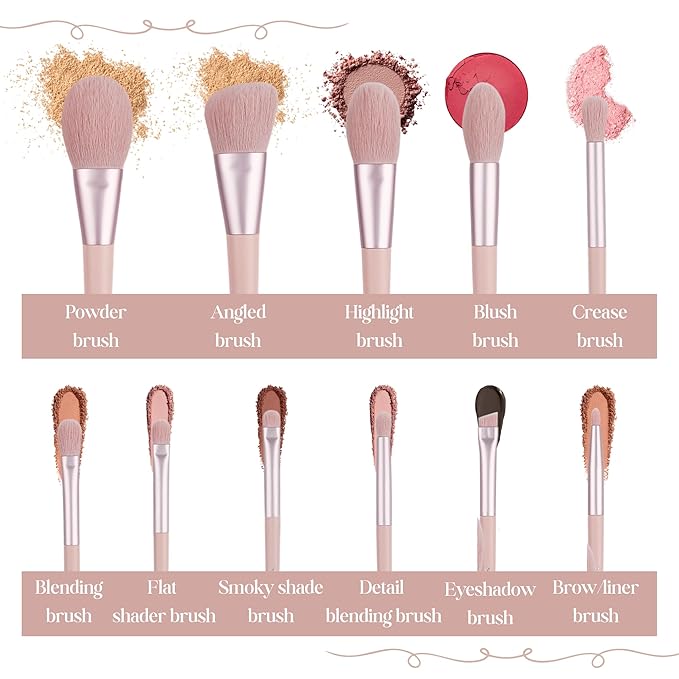 Makeup Brush Set (11 Pieces) - Includes Foundation, Powder, Concealers, Highlighter, Contour, Eye Shadows & Blush Makeup Brushes - Face & Eye Make Up Brushes with Soft Bristles - Leather Bag Included