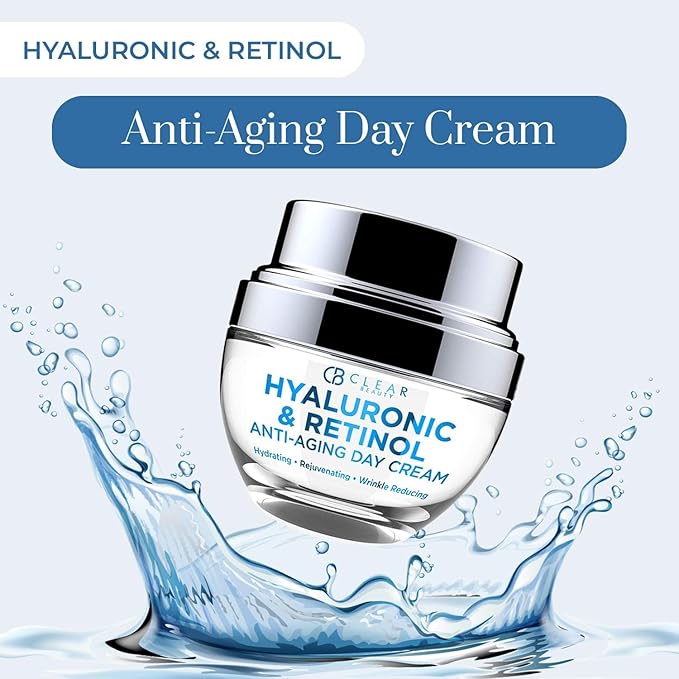 Clear Beauty Hyaluronic & Retinol Face Moisturizer – Hydrating Day Cream For Dry & Mature Skin – Reduces Fine Lines, Firms & Softens Texture – Dermatologist Tested, Korean Skin Care Vegan – 1.69 Fl Oz