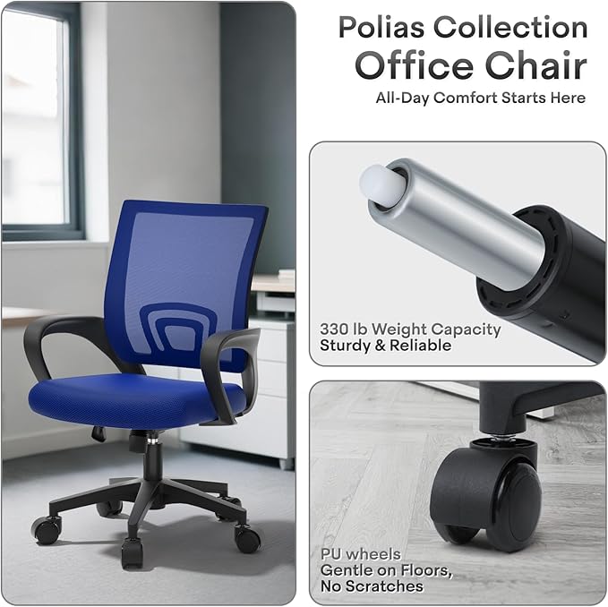 Ergonomic Office Chair 24P - 330Lbs, Breathable Mesh Computer Desk Chair with Lumbar Support & Armrest, Rolling Swivel Adjustable Tilt Lock for Home Office/Gaming, Bedroom Study