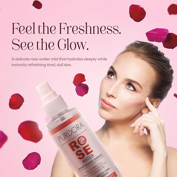 Rosewater, Refreshing Facial Mist, Toner, Glowing Skin, Hydrating Spray for Face, Organic Damask Rose Water, for All Skin Types, Alcohol Free, Cruelty Free, 4.05 Fl Oz 120 ml
