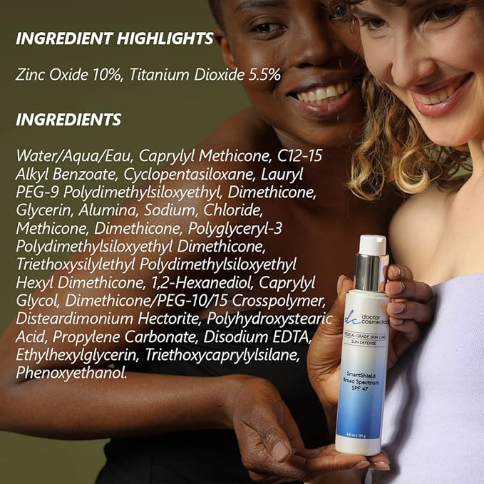 Face Sunscreen Cream | Smart Shield Spectrum SPF 47 | Facial Sunscreen Cream for Combo, Dry, Normal and Sensitive Skin | Professional Grade Botanical Sunscreen SPF 47 | 4.9 Oz / 139g