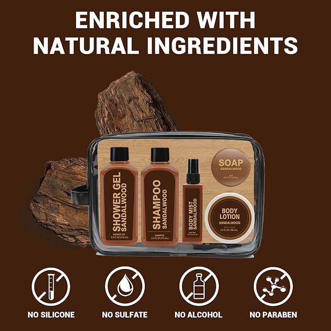 Gifts for Men 6pcs Sandalwood Gift Set Bath Sets with Shampoo, Shower Gel, Soap, Body Lotion, Body Wash Mens Gifts Birthday Anniversary Gift Sets for Men, Christmas Self Care Fathers Day Gift