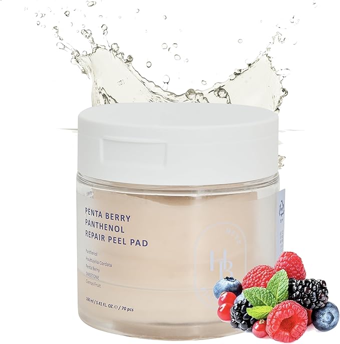 HEVEBLUE Penta Berry Panthenol Repair Peel Pad - 70 Pads, Vegan, Biodegradable, Toner Pad, Exfoliating, Refine Skin Texture, Strengthening Skin Barrier, Low Irritation, Hypoallergenic