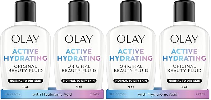 Olay Face Moisturizer, Active Hydrating Beauty Fluid Lotion, Original Facial Moisturizer, 4 Oz. (Pack of 4)