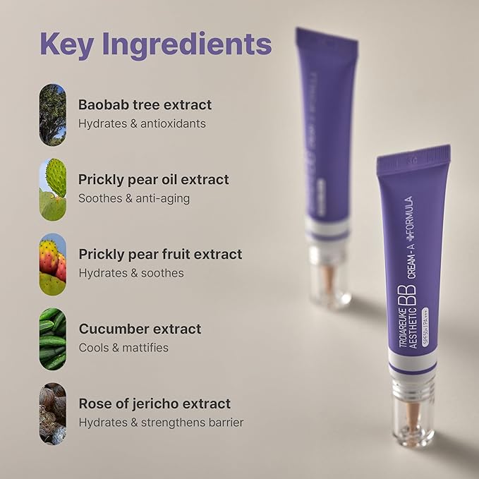 TROIAREUKE Aesthetic BB Cream A+ Formula (21 Beige) SPF50+ PA+++, Lightweight Blemish Balm, Tinted Moisturizer with Medium Coverage, Lasting Foundation Makeup Base for Oily Skin | Korean Beauty Makeup